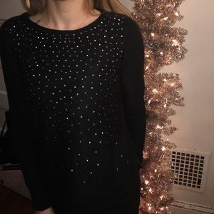 Sweater with silver rhinestones